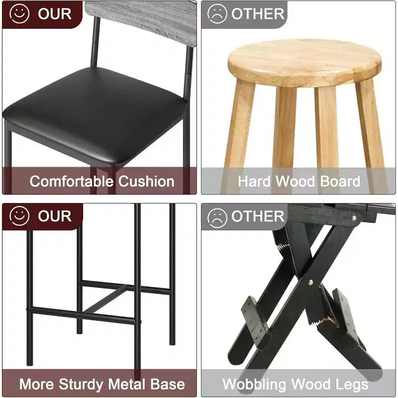 Lot de tabourets de bar, tabourets de bar rembourrés avec pieds en métal, repose-pieds et dossier, assise en PU, chaises hauteur cuisine
