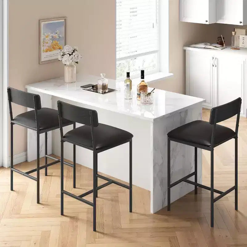 Lot de tabourets de bar, tabourets de bar rembourrés avec pieds en métal, repose-pieds et dossier, assise en PU, chaises hauteur cuisine