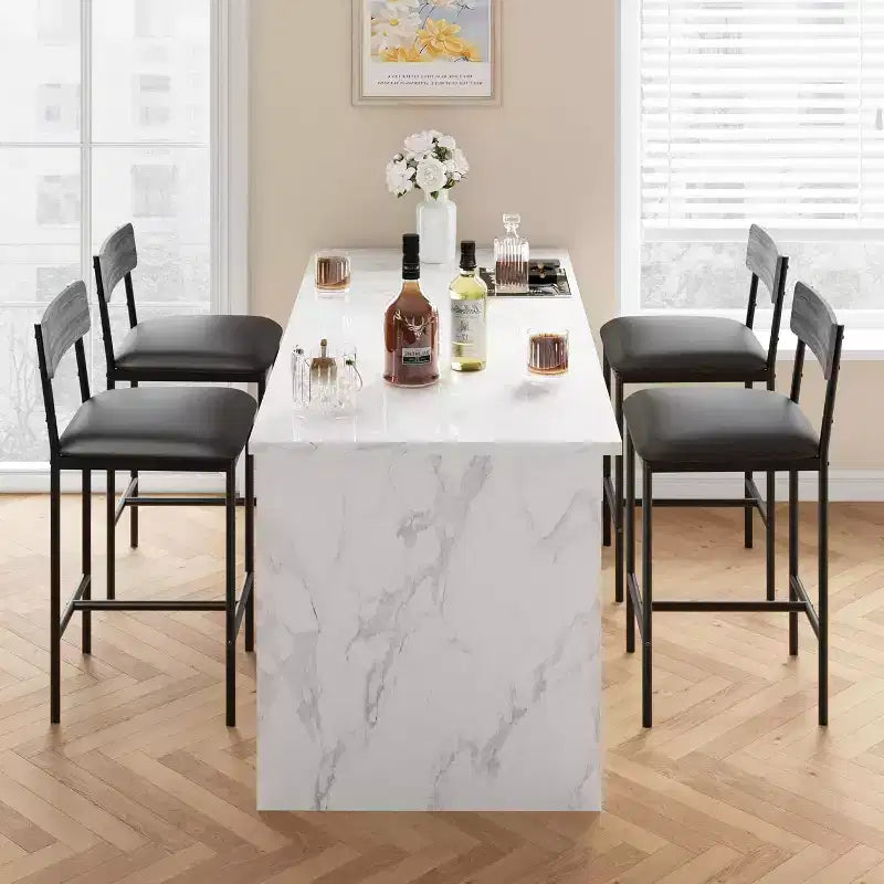 Lot de tabourets de bar, tabourets de bar rembourrés avec pieds en métal, repose-pieds et dossier, assise en PU, chaises hauteur cuisine