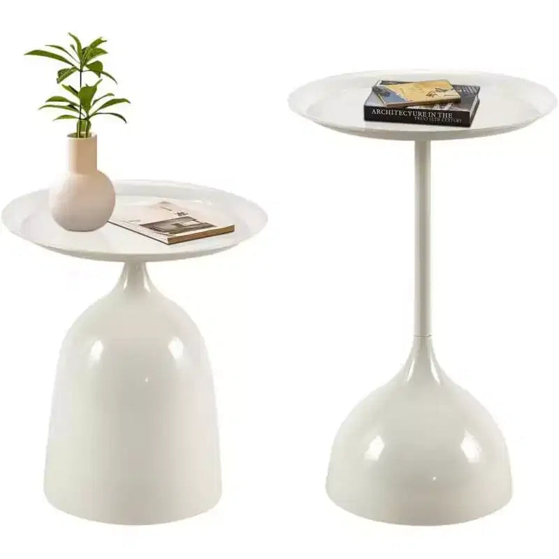 Lot de 2 tables d'appoint, tables basses rondes en métal avec bords relevés, petite table d'appoint moderne pour salon ou chambre à coucher, montage facile