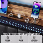 Cadre de lit CuisinSmart avec station de recharge, cadre de lit LED avec tête de lit de rangement, cadre de lit plateforme rembourré, aucun sommier tapissier requis