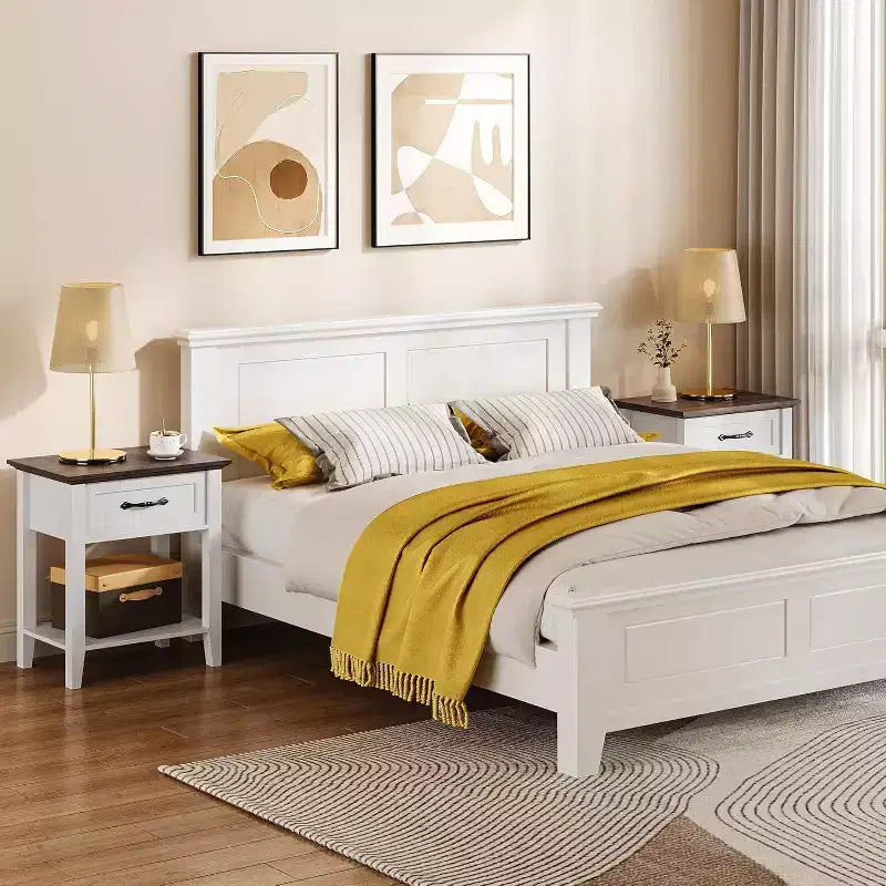 Table de chevet avec tiroir et 2 étagères de rangement, table d'appoint polyvalente pour chambre à coucher, salon, dortoir et petits espaces