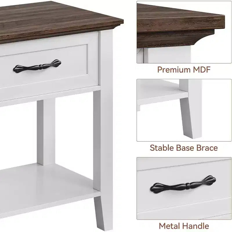 Table de chevet avec tiroir et 2 étagères de rangement, table d'appoint polyvalente pour chambre à coucher, salon, dortoir et petits espaces