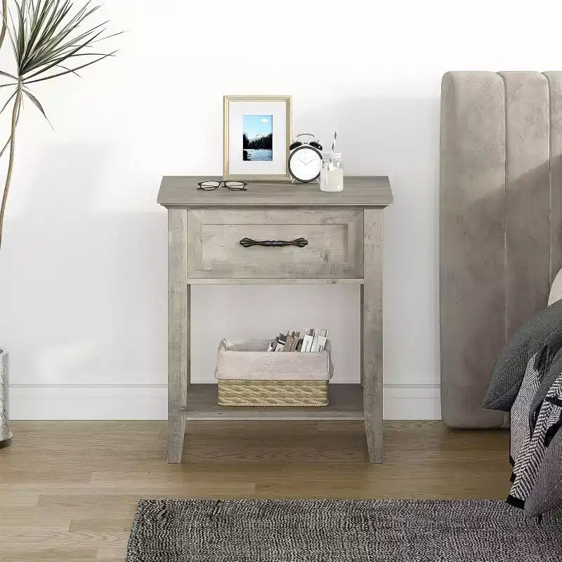 Table de chevet avec tiroir et 2 étagères de rangement, table d'appoint polyvalente pour chambre à coucher, salon, dortoir et petits espaces