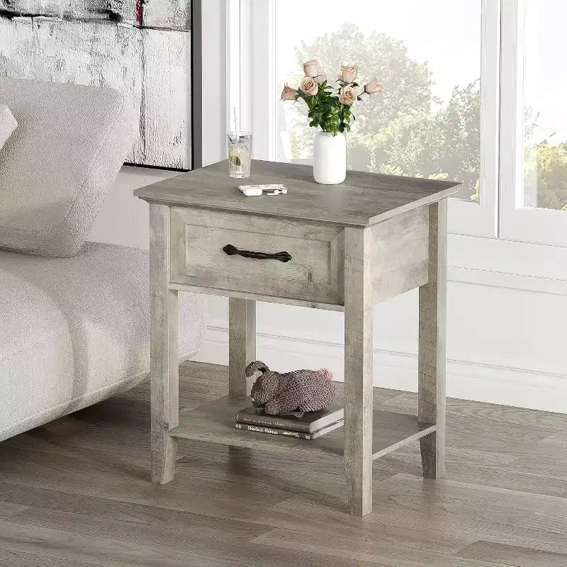 Table de chevet avec tiroir et 2 étagères de rangement, table d'appoint polyvalente pour chambre à coucher, salon, dortoir et petits espaces