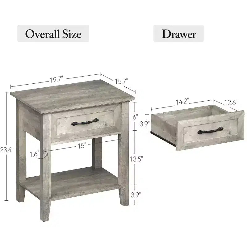 Table de chevet avec tiroir et 2 étagères de rangement, table d'appoint polyvalente pour chambre à coucher, salon, dortoir et petits espaces