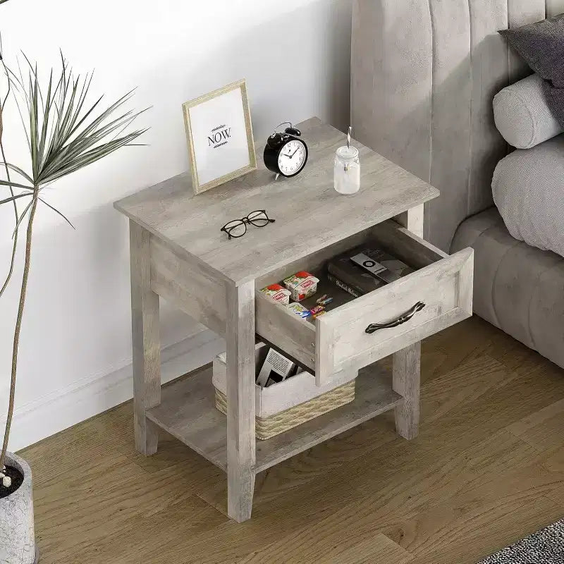Table de chevet avec tiroir et 2 étagères de rangement, table d'appoint polyvalente pour chambre à coucher, salon, dortoir et petits espaces