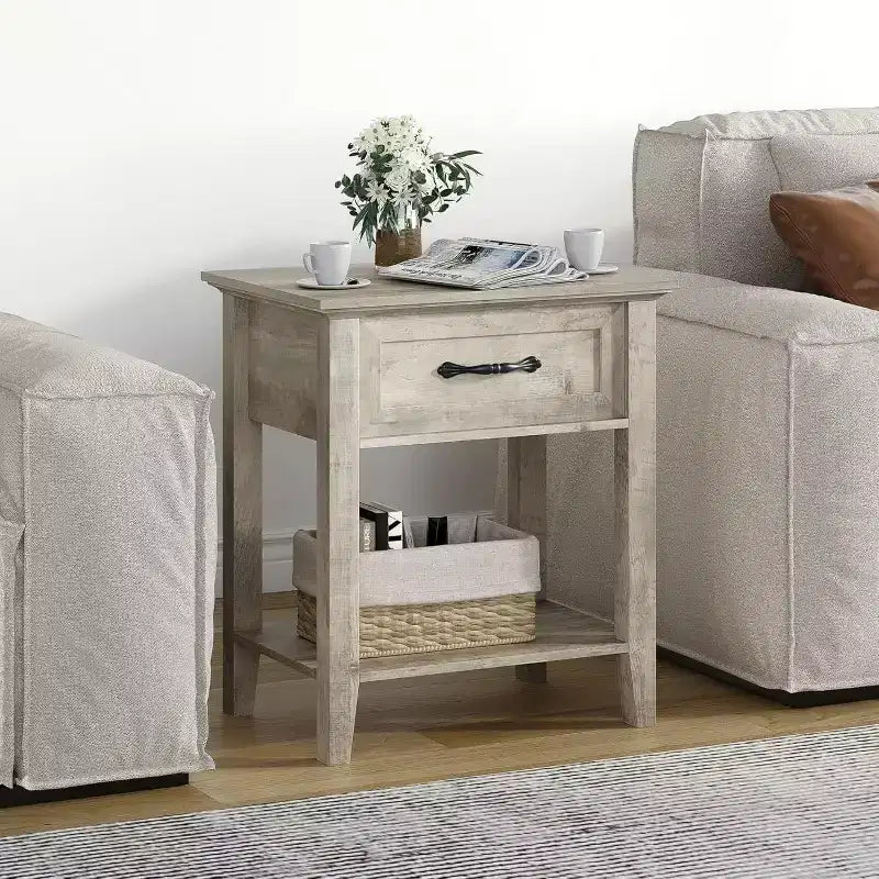 Table de chevet avec tiroir et 2 étagères de rangement, table d'appoint polyvalente pour chambre à coucher, salon, dortoir et petits espaces
