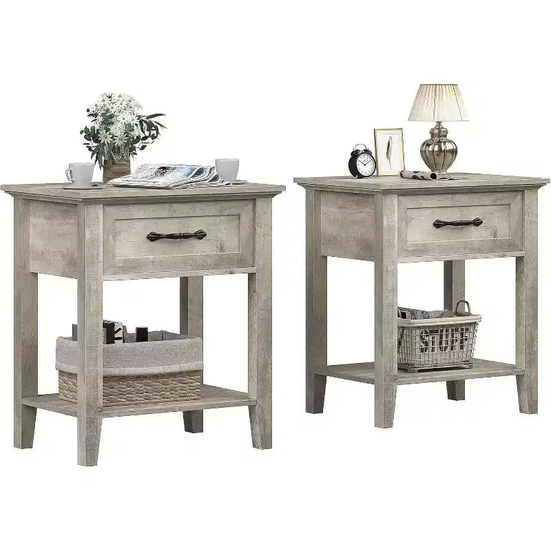 Table de chevet avec tiroir et 2 étagères de rangement, table d'appoint polyvalente pour chambre à coucher, salon, dortoir et petits espaces