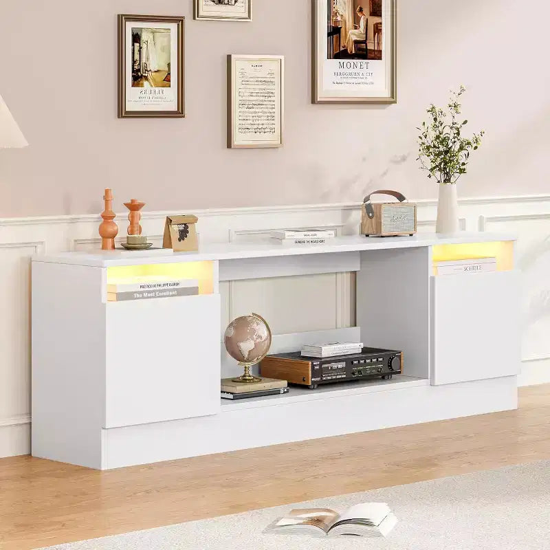 Meuble TV pour téléviseur jusqu'à 75 pouces, meuble de divertissement moderne avec armoire de rangement, s'adapte à une cheminée électrique de 36 pouces