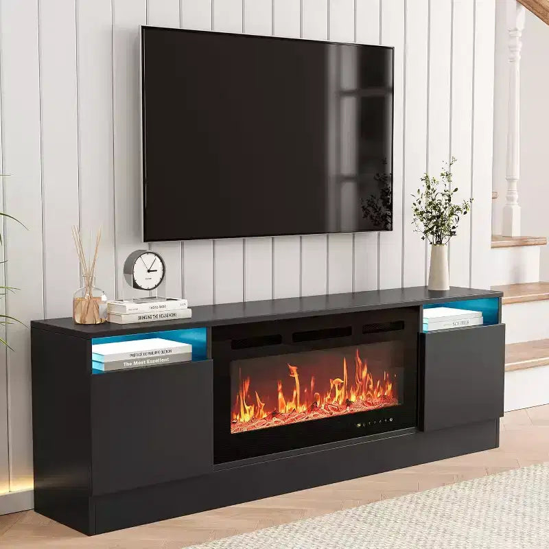 TV Stand for TV Up to 75 Inch, Modern Entertainment Center with Storage Cabinet, Fits into 36 Electric Fireplace