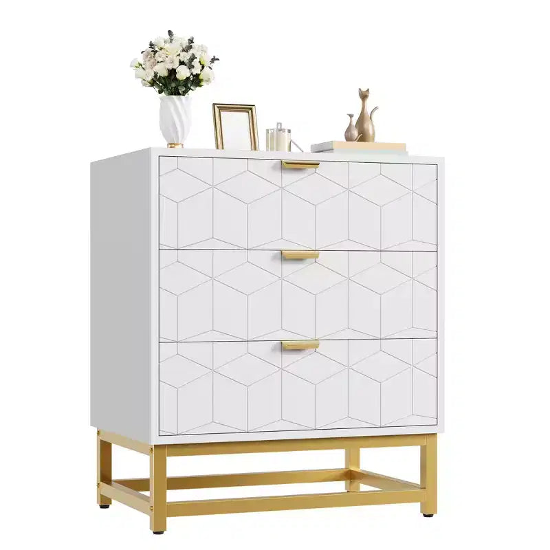 Table de chevet moderne à 3 tiroirs, table d'appoint en bois avec pieds en métal, table d'appoint de canapé pour petit espace, commode à 3 tiroirs pour chambre à coucher