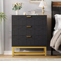 Modern Nightstand with 3 Drawers, Wooden Accent End Table with Metal Legs, Sofa Side Table for Small Space, 3 Drawer Dresser for Bedroom