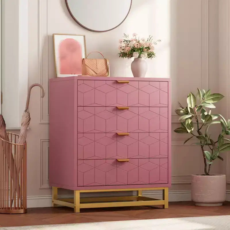 Table de chevet moderne avec 4 tiroirs, table d'appoint en bois avec pieds en métal, bout de canapé pour petit espace, commode à 4 tiroirs pour chambre à coucher