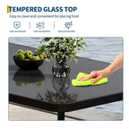 Table à manger en fer - Plateau en verre trempé intégré, Design épuré, Cadre en métal durable, Table à manger moderne avec plateau en verre