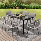 Table à manger en fer - Plateau en verre trempé intégré, Design épuré, Cadre en métal durable, Table à manger moderne avec plateau en verre
