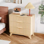 VINGLI Table de chevet haute 31,5 W avec tiroirs, Table de chevet cannelée en bois, Table de chevet 3 tiroirs moderne du milieu du siècle