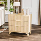 VINGLI Table de chevet haute 31,5 W avec tiroirs, Table de chevet cannelée en bois, Table de chevet 3 tiroirs moderne du milieu du siècle