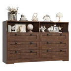 55 Inch Wooden 6 Drawer Dresser for Bedroom with Led Light, and Large Capacity Storage, Wide Storage Dressers Organizer for Closet and Living Room