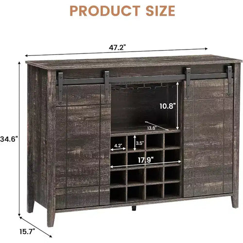 Meuble de bar Acekool, bahut de 120 cm avec portes coulissantes, buffet de rangement style ferme avec étagère réglable pour salle à manger, marron foncé