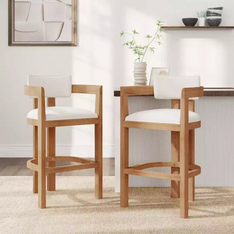 Tabouret de bar rembourré Christopher Knight Home Peyton en bois d'hévéa avec dossier ouvert incurvé (Lot de 2)