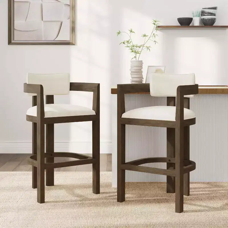 Tabouret de bar rembourré Christopher Knight Home Peyton en bois d'hévéa avec dossier ouvert incurvé (Lot de 2)