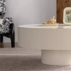 Maxax Table basse ronde moderne blanche, table d'appoint en bois de 34,25 pouces. Table basse d'appoint contemporaine pour salon, appartement, bureau
