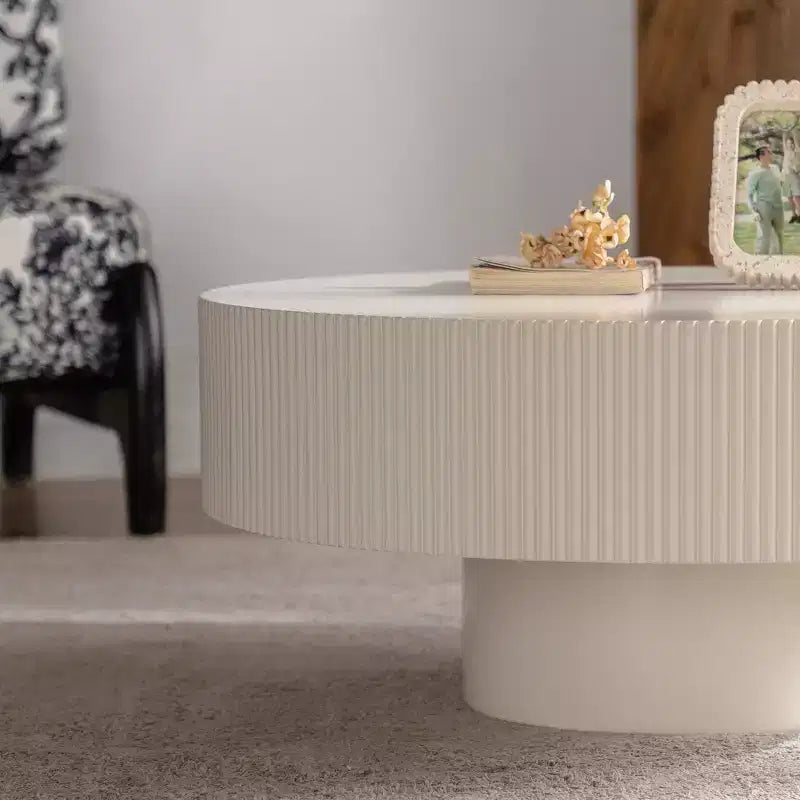 Maxax Table basse ronde moderne blanche, table d'appoint en bois de 34,25 pouces. Table basse d'appoint contemporaine pour salon, appartement, bureau