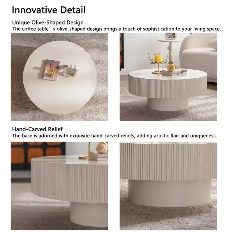 Maxax Table basse ronde moderne blanche, table d'appoint en bois de 34,25 pouces. Table basse d'appoint contemporaine pour salon, appartement, bureau