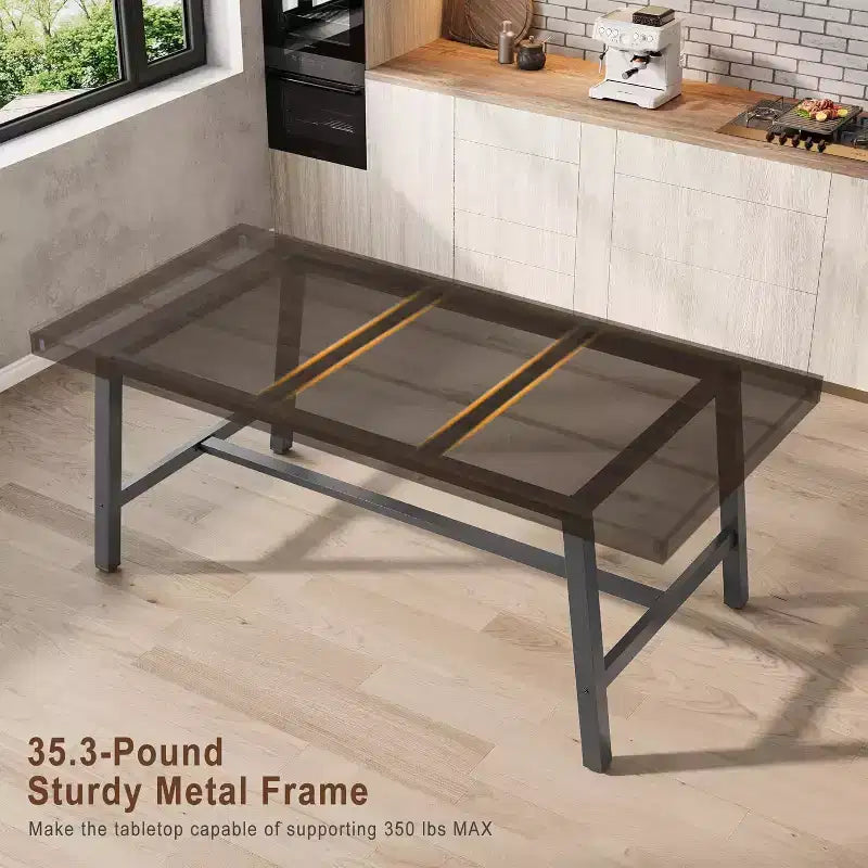 Table à manger de style industriel pour 6 à 8 personnes, table de cuisine en bois de 180 cm de long avec cadre métallique durable, finition noire, pour salle à manger ou cuisine