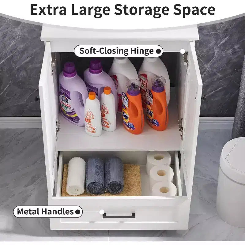 Meuble-lavabo de salle de bain Mastgoal 24 style ferme avec évier, commode de salle de bain avec grand tiroir de rangement