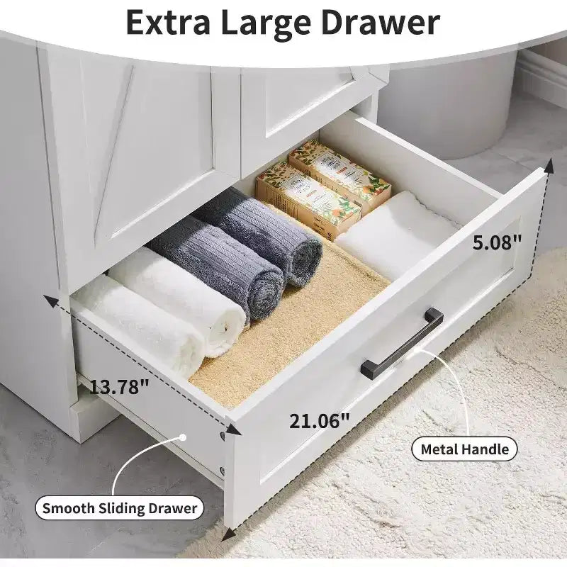 Meuble-lavabo de salle de bain Mastgoal 24 style ferme avec évier, commode de salle de bain avec grand tiroir de rangement