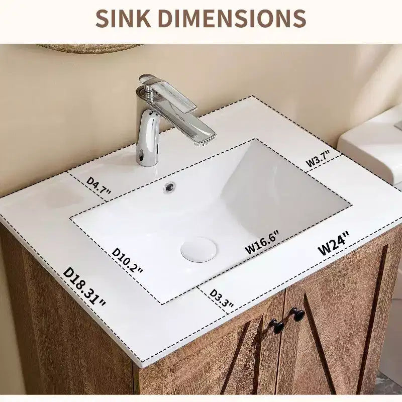 Meuble-lavabo de salle de bain Mastgoal 24 style ferme avec évier, commode de salle de bain avec grand tiroir de rangement