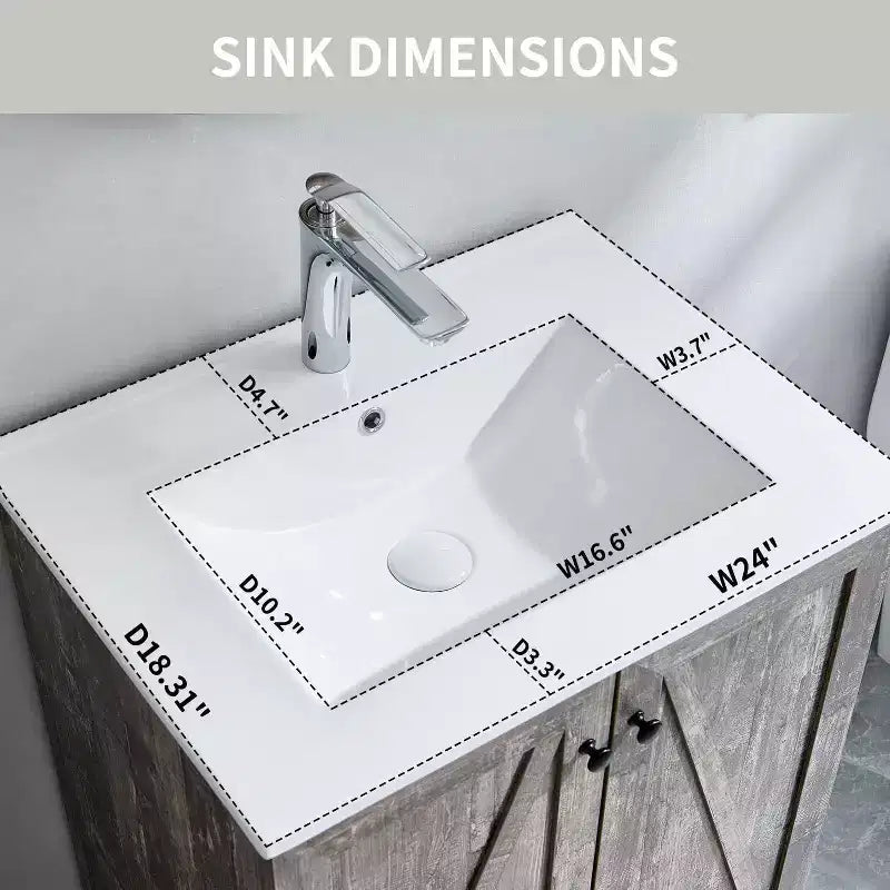 Meuble-lavabo de salle de bain Mastgoal 24 style ferme avec évier, commode de salle de bain avec grand tiroir de rangement