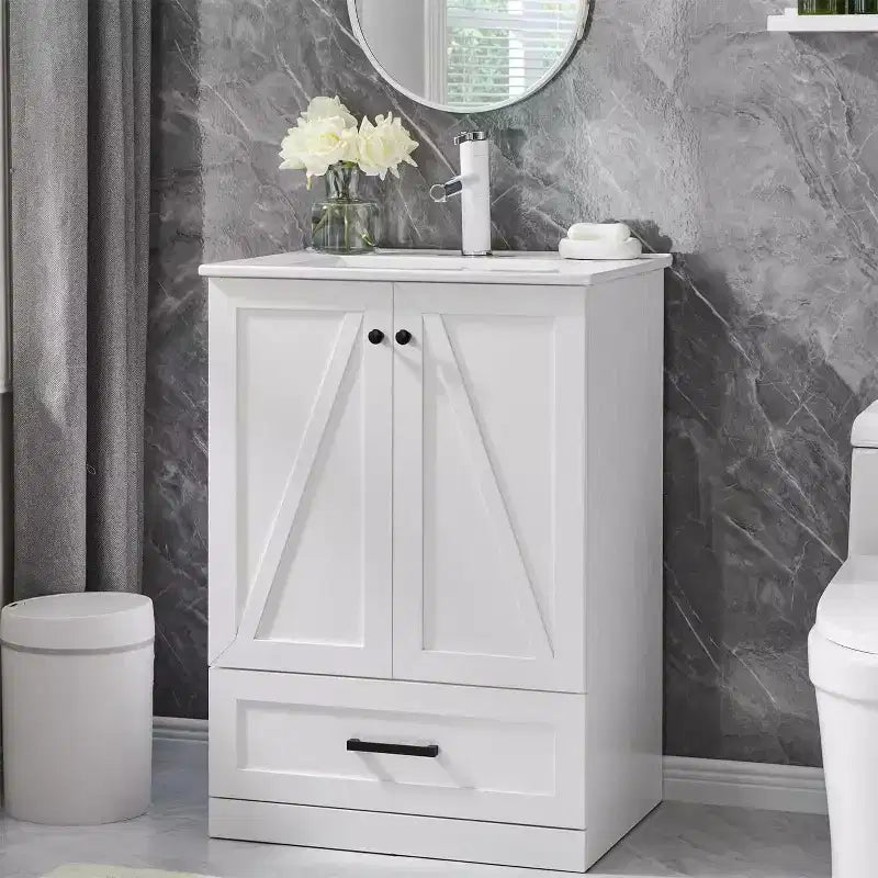 Meuble-lavabo de salle de bain Mastgoal 24 style ferme avec évier, commode de salle de bain avec grand tiroir de rangement