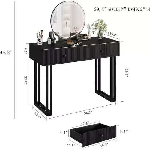 Acekool Coiffeuse avec Miroir et Lumières, Petite Table de Maquillage avec 2 Tiroirs, LED 3 Couleurs, Luminosité Réglable, Organisateur pour Chambre à Coucher