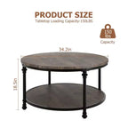 Table basse ronde GustoWave, table basse rustique à 2 niveaux en bois avec étagère de rangement pour la maison, les appartements, les petits espaces