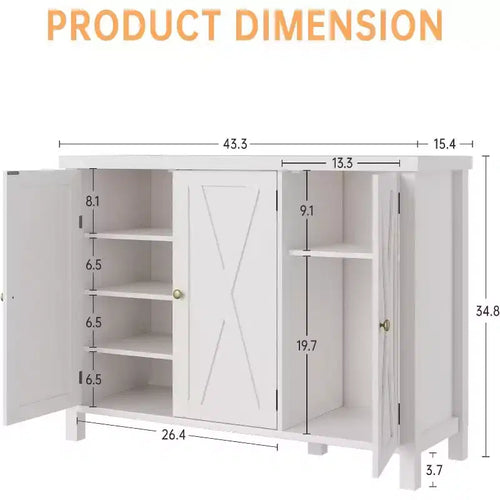 Meuble de rangement pour chaussures de ferme de 43 po avec 3 portes de grange, étagères réglables, range-chaussures étroit de grande capacité pour entrée et salon, blanc