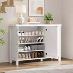 Meuble de rangement pour chaussures de ferme de 43 po avec 3 portes de grange, étagères réglables, range-chaussures étroit de grande capacité pour entrée et salon, blanc