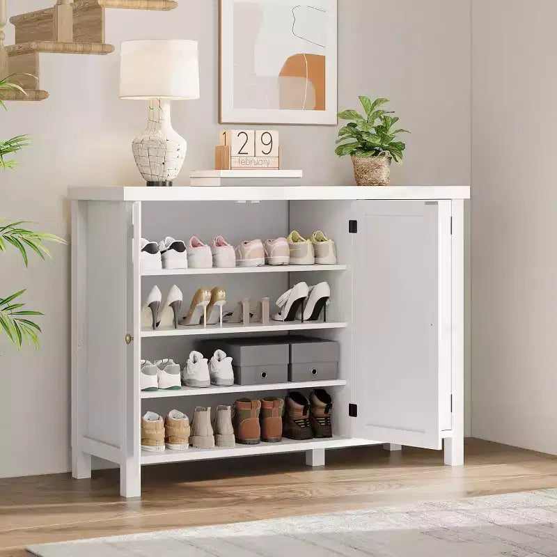 Meuble de rangement pour chaussures de ferme de 43 po avec 3 portes de grange, étagères réglables, range-chaussures étroit de grande capacité pour entrée et salon, blanc