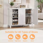 Meuble de rangement pour chaussures de ferme de 43 po avec 3 portes de grange, étagères réglables, range-chaussures étroit de grande capacité pour entrée et salon, blanc