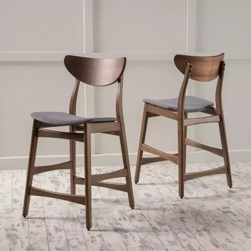Tabouret de comptoir GDFStudio Cedric de 23,5 pouces en tissu et bois d'hévéa de style milieu de siècle (lot de 2)
