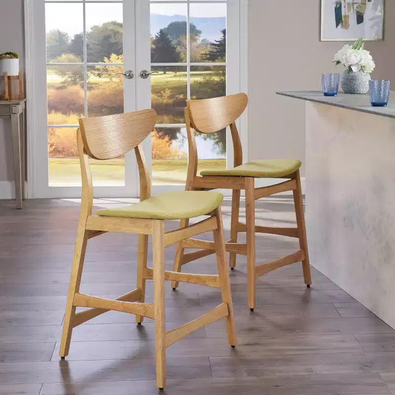 Tabouret de comptoir GDFStudio Cedric de 23,5 pouces en tissu et bois d'hévéa de style milieu de siècle (lot de 2)