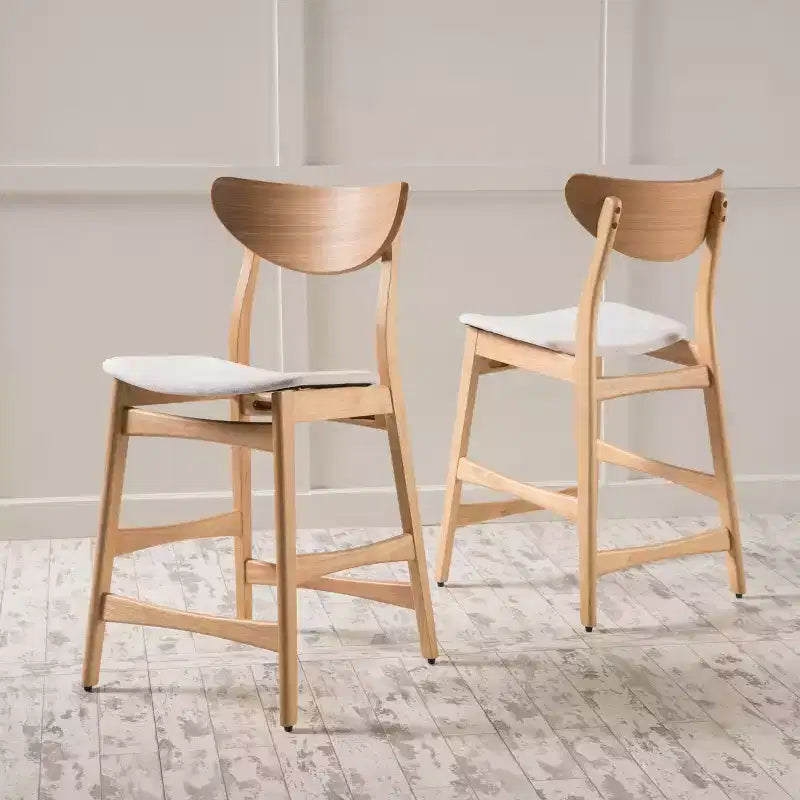 Tabouret de comptoir GDFStudio Cedric de 23,5 pouces en tissu et bois d'hévéa de style milieu de siècle (lot de 2)