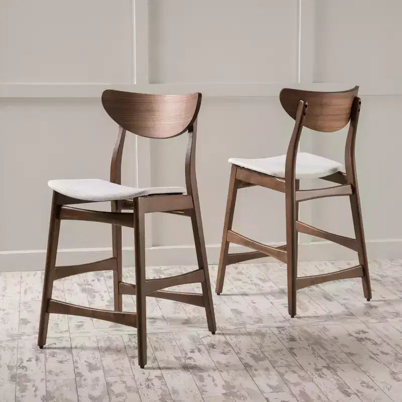 Tabouret de comptoir GDFStudio Cedric de 23,5 pouces en tissu et bois d'hévéa de style milieu de siècle (lot de 2)