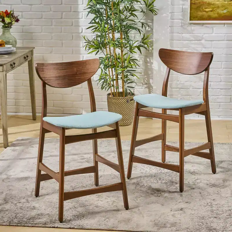 Tabouret de comptoir GDFStudio Cedric de 23,5 pouces en tissu et bois d'hévéa de style milieu de siècle (lot de 2)