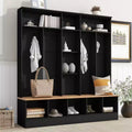 The Misty Moon Black Hall Tree with Storage Bench Shoe Cabinet with Cube Storage and Shelves, Multifunctional Coat Rack with 8 Hooks