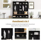 Le porte-manteau Misty Moon Black Hall Tree avec banc de rangement, meuble à chaussures avec rangement cube et étagères, patère multifonctionnelle avec 8 crochets