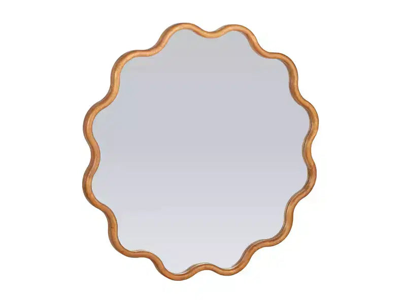 Wavy Mirror with Scalloped Wooden Frame