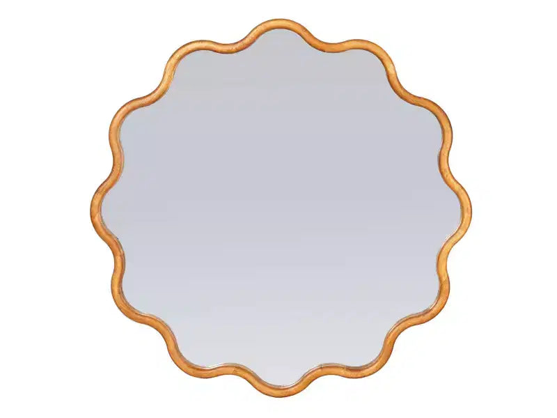 Miroir ondulé avec cadre en bois festonné